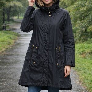 Gallery Black Hooded Trench Coat size Small